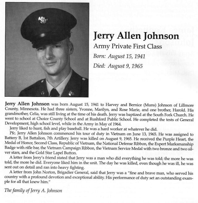 PFC Jerry Allen Johnson, Rushford, MN on www.VirtualWall.org The ...